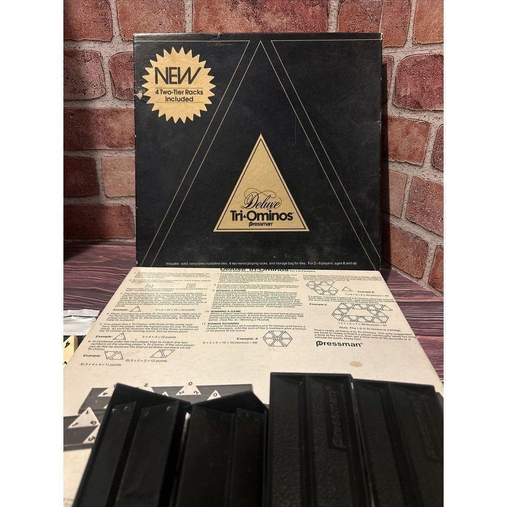 Pressman Deluxe 1982 Tri-Ominos 56 Ivory Tone Crystalline Tiles Complete Set Lot